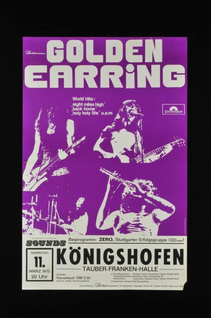 Golden Earring show poster March 11 1972 Konigshöfen (Germany) - Tauber-Franken-Halle